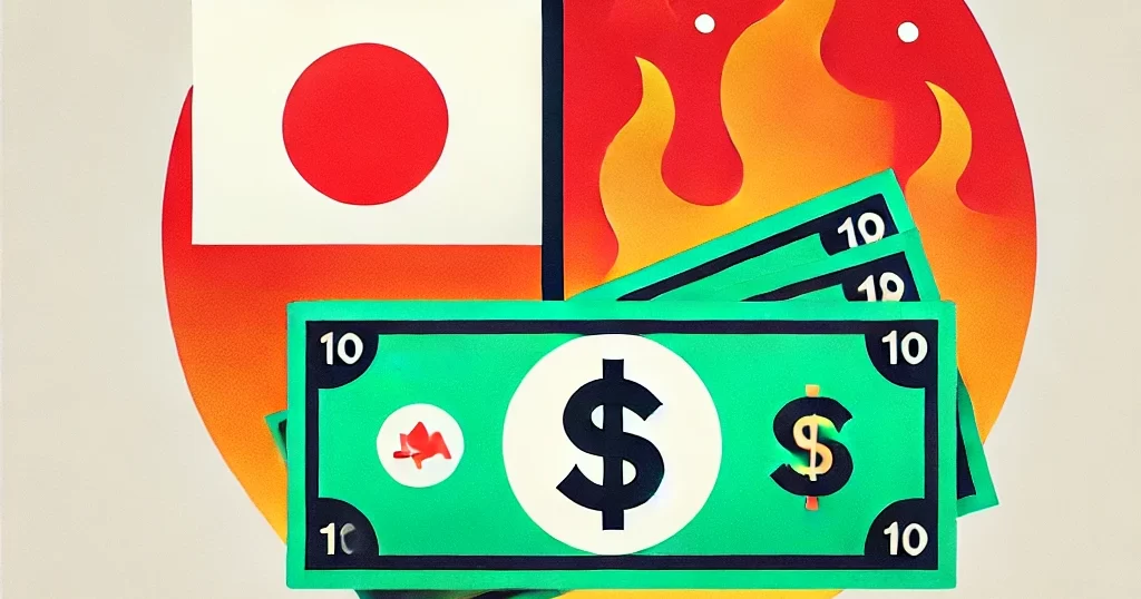 ロサンゼルス山火事の被災者支援,日本の旗、山火事、ドル紙幣